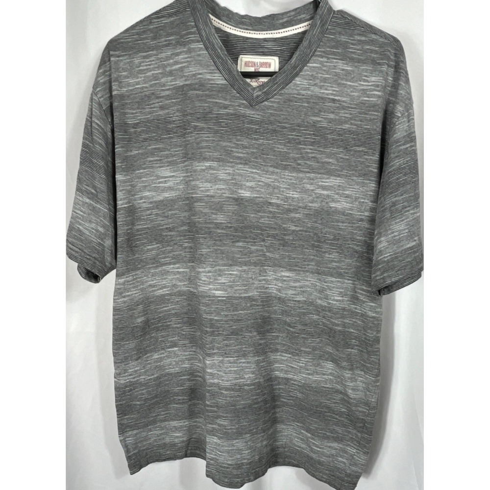 Hudson & Barrow Men's Gray Striped V-Neck Short Sleeve T-Shirt Size XL